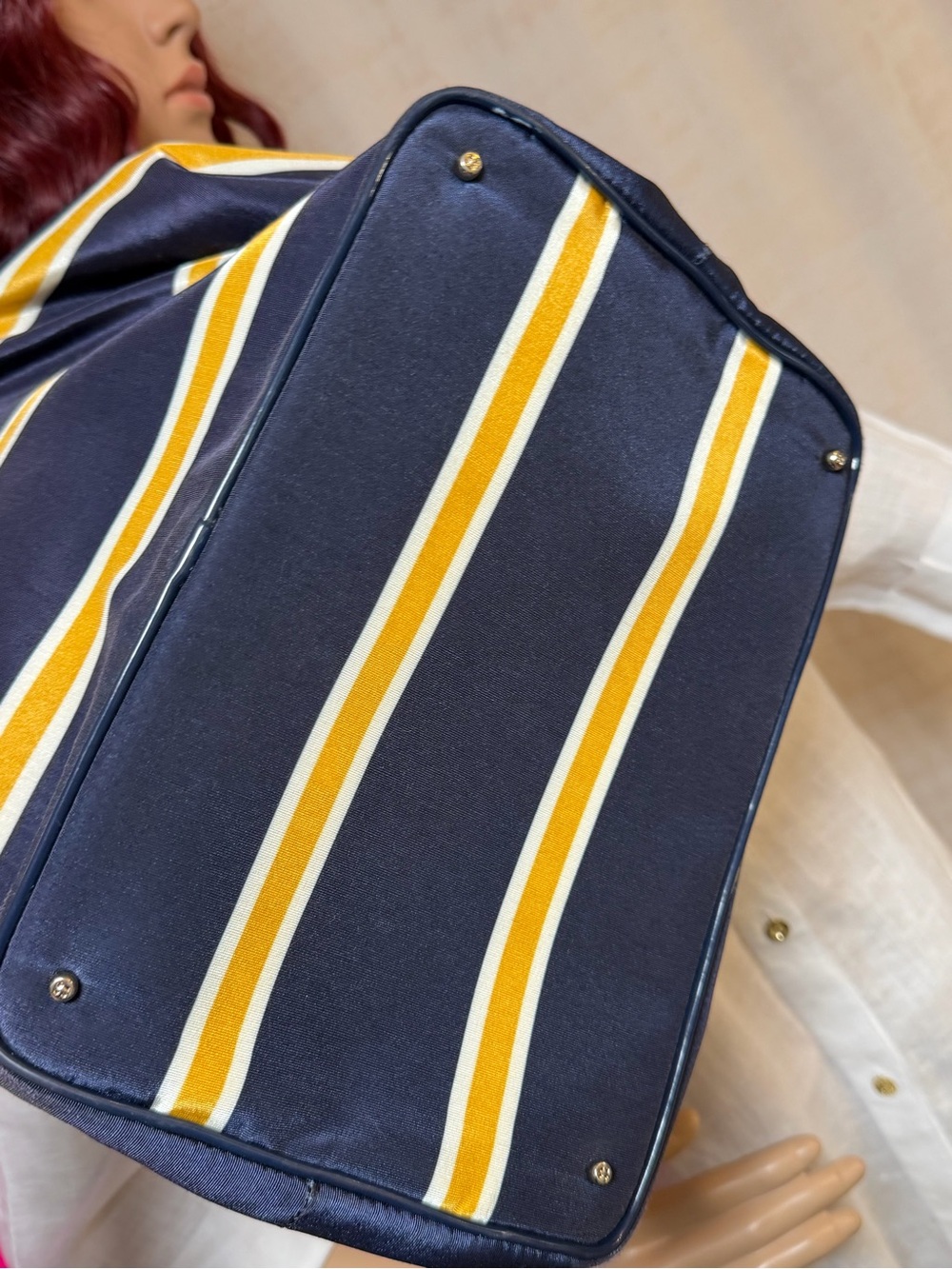Kate Spade Pre-Loved Navy Striped Bow-Accent Purse Tote Bag (P229) - Picture 5 of 8